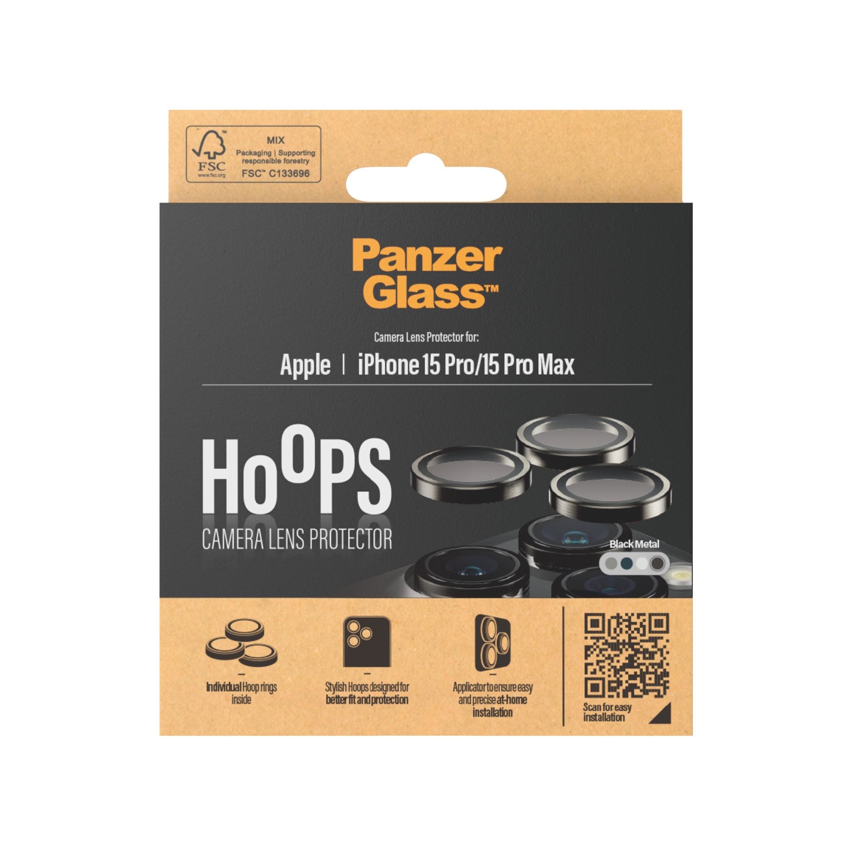 PanzerGlass® Hoops® Black Metal Camera Lens Protector iPhone 15 Pro | 15 Pro Max